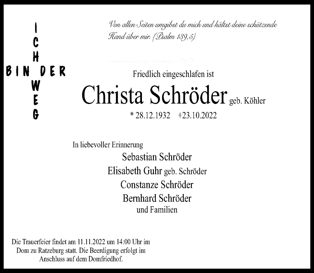 Traueranzeigen Von Christa Schröder | Trauer-anzeigen.de