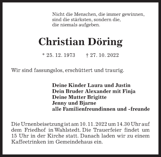 Traueranzeige von Christian Döring von Kieler Nachrichten
