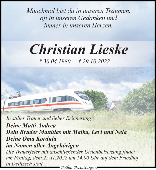 Traueranzeige von Christian Lieske von Leipziger Volkszeitung