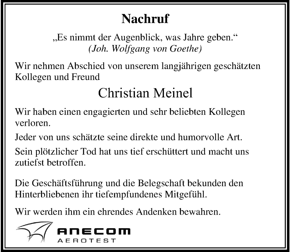  Traueranzeige für Christian Meinel vom 02.11.2022 aus Märkischen Allgemeine Zeitung