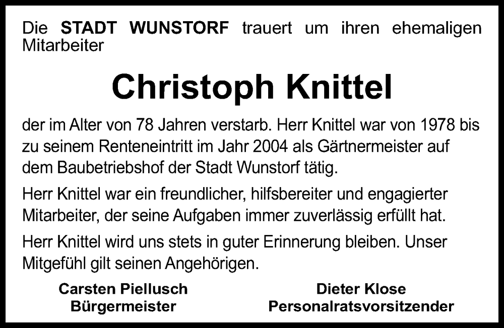  Traueranzeige für Christoph Knittel vom 24.11.2022 aus Hannoversche Allgemeine Zeitung/Neue Presse