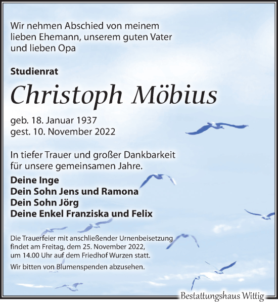 Traueranzeige von Christoph Möbius von Leipziger Volkszeitung