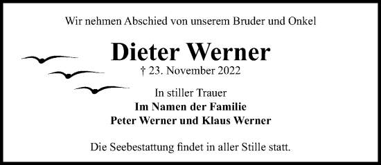 Traueranzeige von Dieter Werner von Lübecker Nachrichten