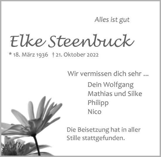 Traueranzeige von Eike Steenbuck von Kieler Nachrichten
