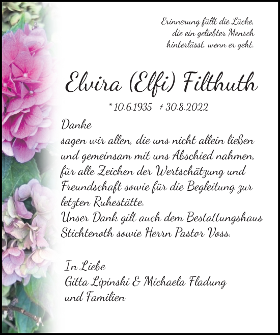 Traueranzeige von Elvira Elvira von Göttinger Tageblatt