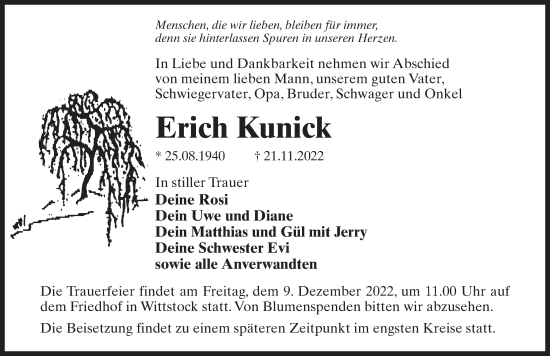 Traueranzeige von Erich Kunick von Märkischen Allgemeine Zeitung