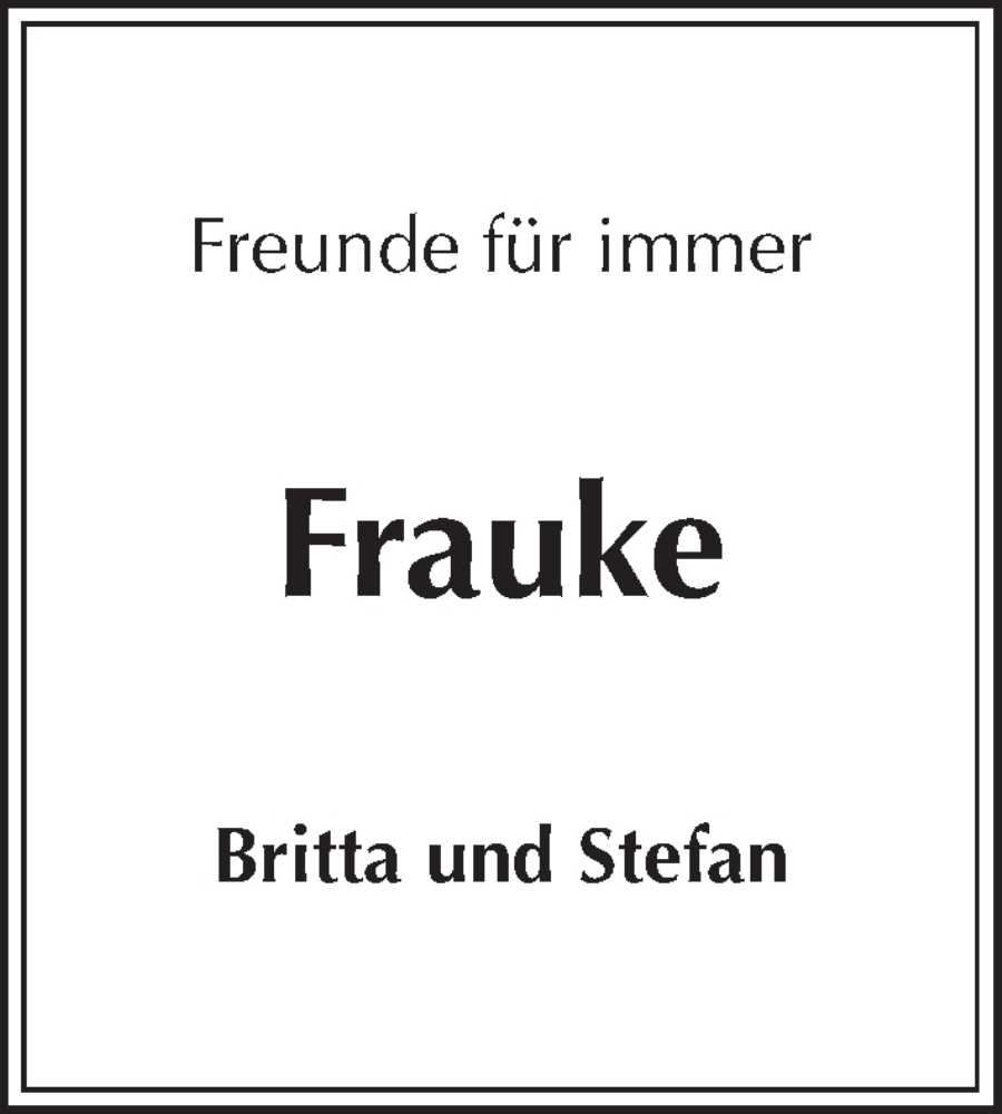  Traueranzeige für Frauke  vom 26.11.2022 aus Kieler Nachrichten