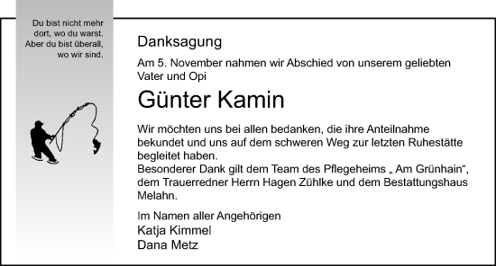 Traueranzeige von Günter Kamin von Ostsee-Zeitung GmbH