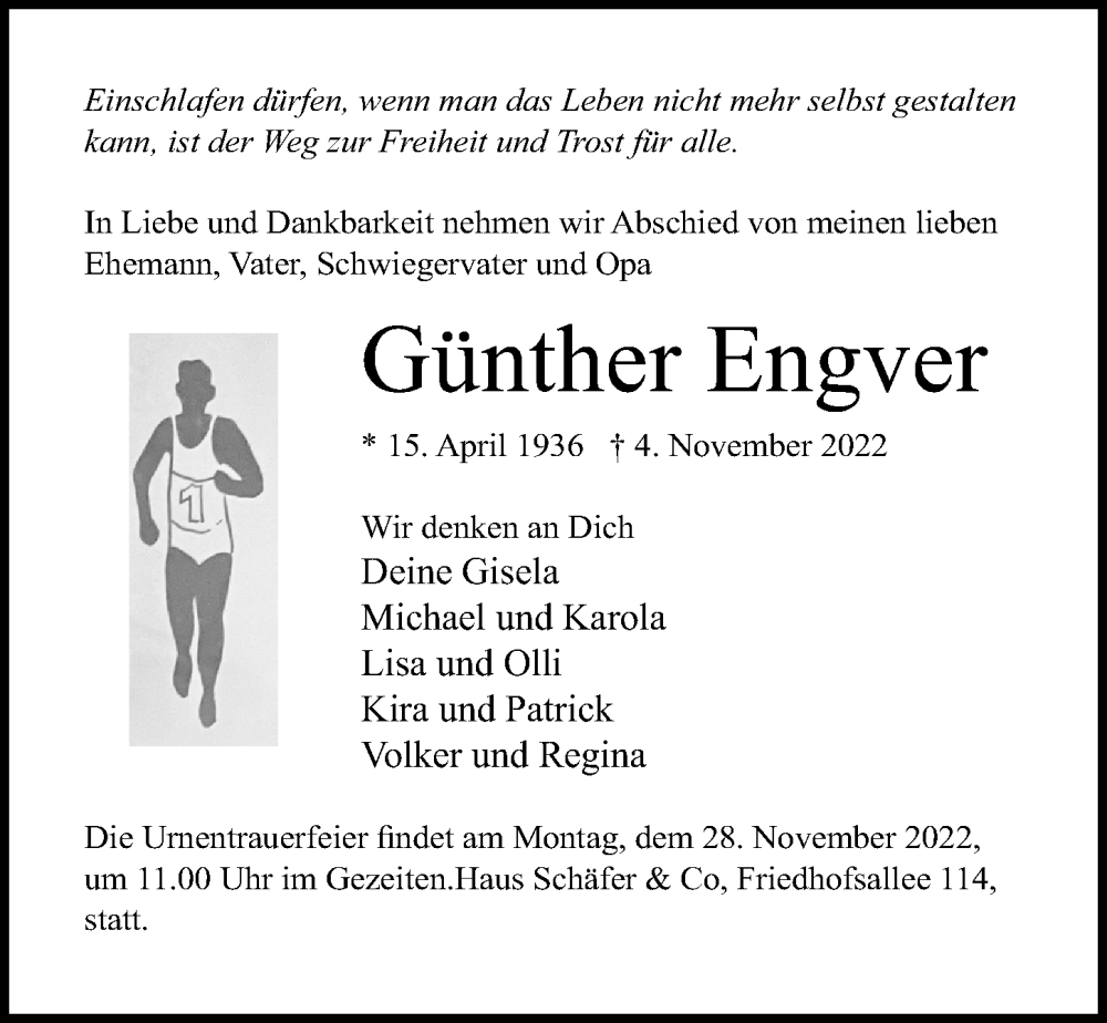 Traueranzeige für Günther Engver vom 20.11.2022 aus Lübecker Nachrichten