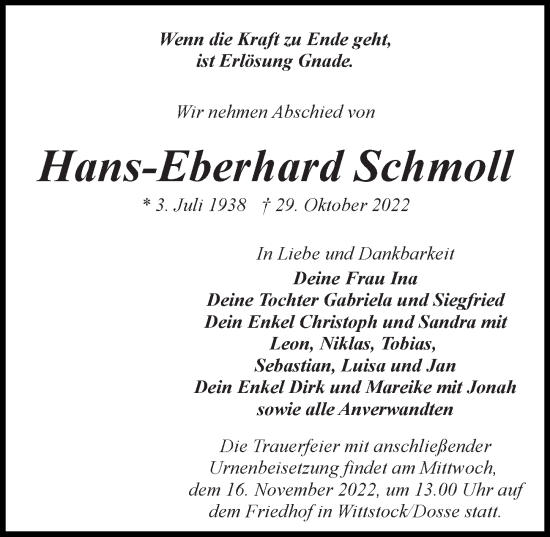 Traueranzeige von Hans-Eberhard Schmoll von Märkischen Allgemeine Zeitung
