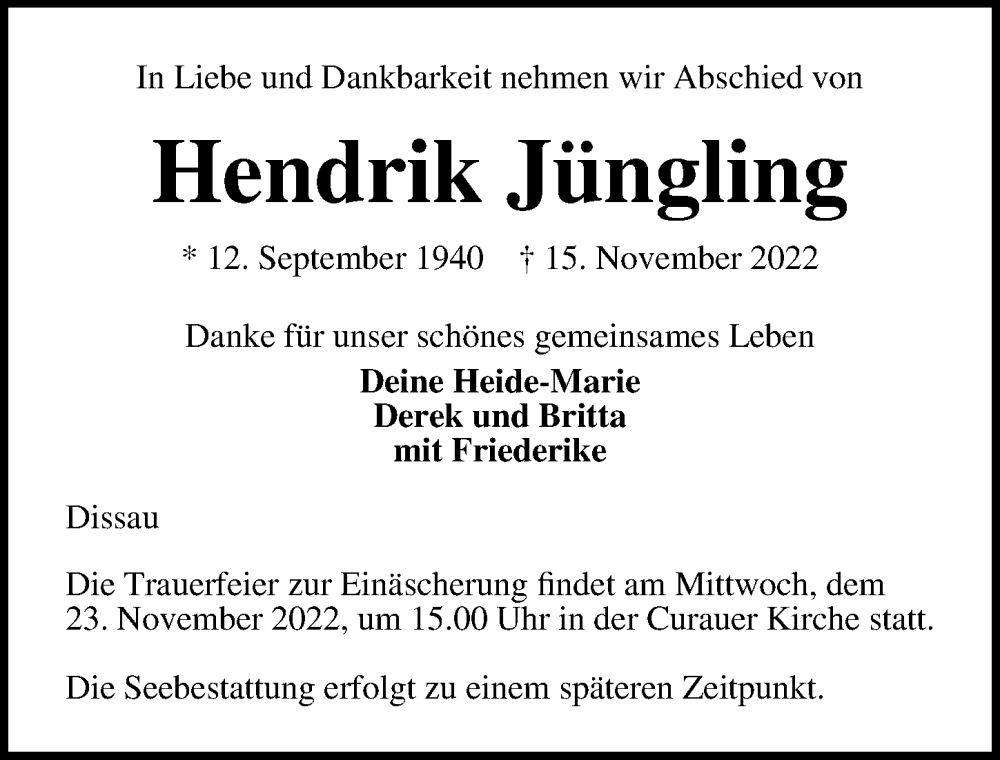  Traueranzeige für Hendrik Jüngling vom 20.11.2022 aus Lübecker Nachrichten