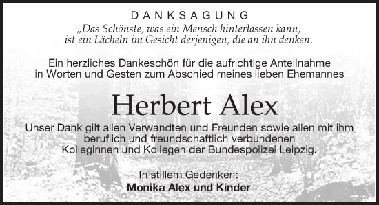 Traueranzeige von Herbert Alex von Leipziger Volkszeitung