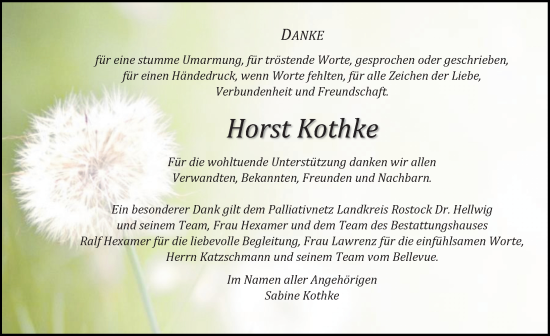 Traueranzeige von Horst Kothke von Ostsee-Zeitung GmbH