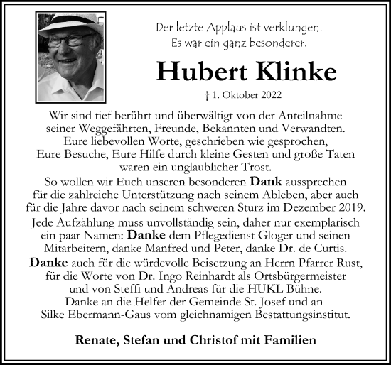 Traueranzeige von Hubert Klinke von Peiner Allgemeine Zeitung