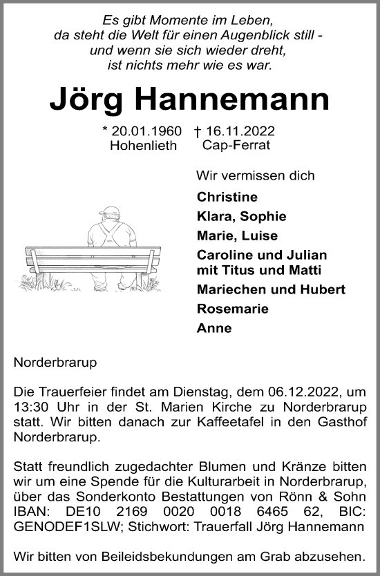 Traueranzeige von Jörg Hannemann von Kieler Nachrichten