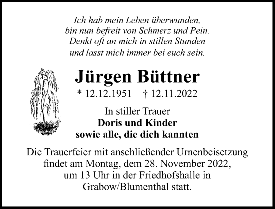 Traueranzeige von Jürgen Büttner von Märkischen Allgemeine Zeitung