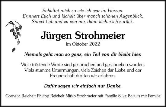 Traueranzeige von Jürgen Strohmeier von Hannoversche Allgemeine Zeitung/Neue Presse