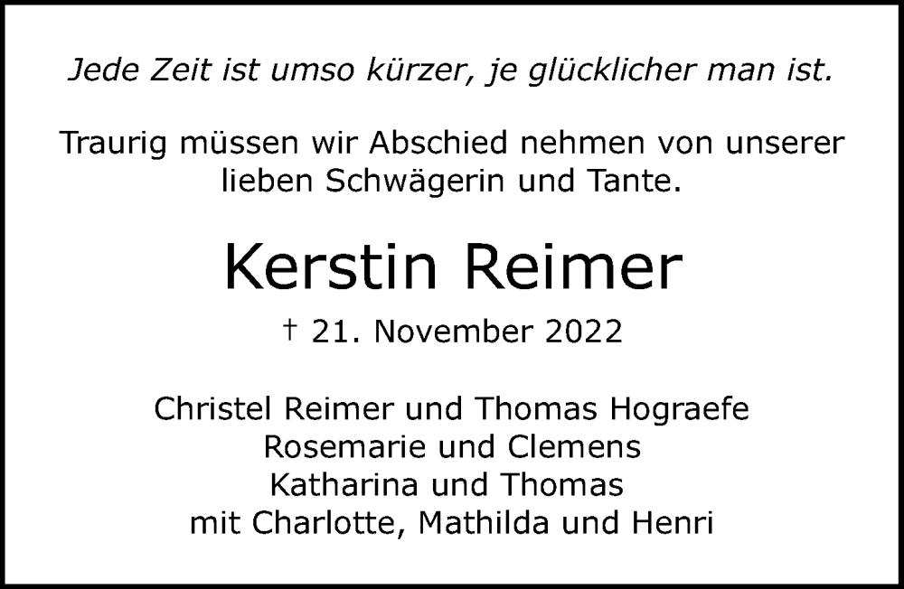  Traueranzeige für Kerstin Reimer vom 27.11.2022 aus Lübecker Nachrichten