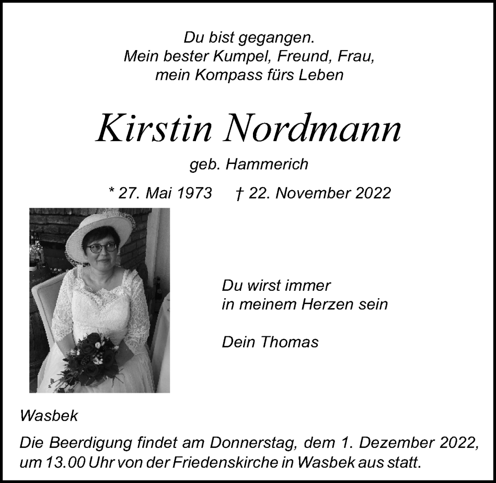  Traueranzeige für Kirstin Nordmann vom 26.11.2022 aus Kieler Nachrichten