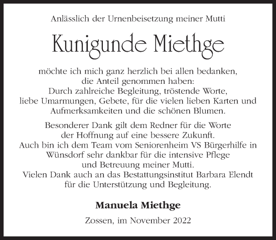 Traueranzeige von Kunigunde Miethge von Märkischen Allgemeine Zeitung