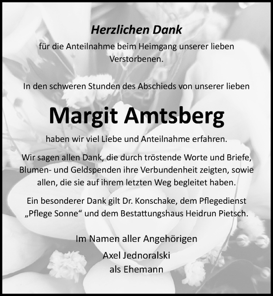Traueranzeige von Margit Amtsberg von Ostsee-Zeitung GmbH