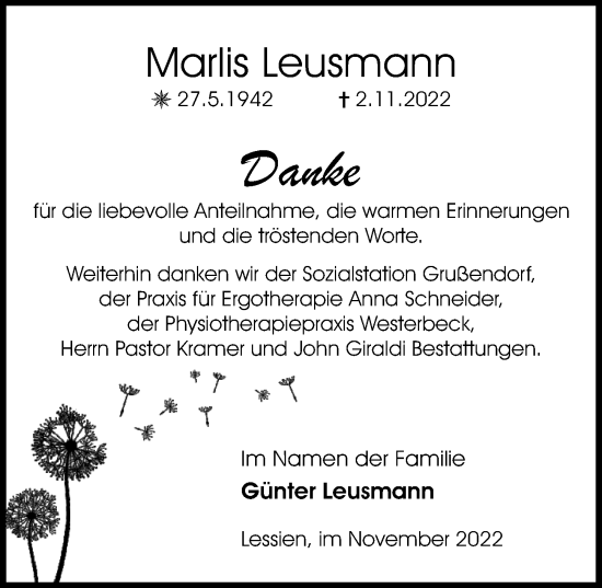 Traueranzeige von Marlis Leusmann von Aller Zeitung