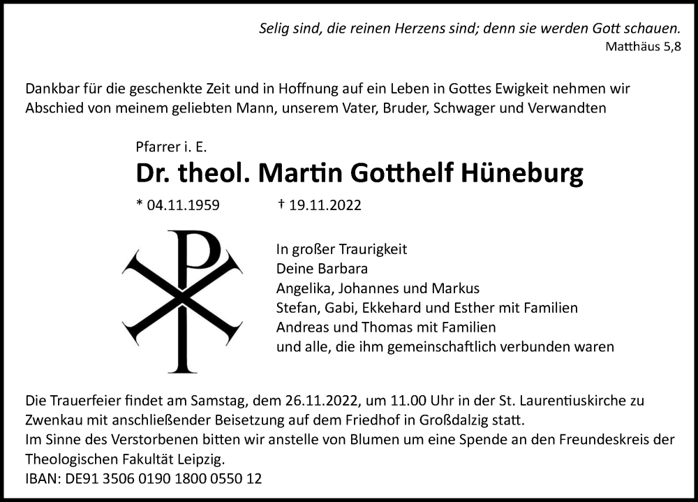  Traueranzeige für Martin Gotthelf Hüneburg vom 23.11.2022 aus Leipziger Volkszeitung