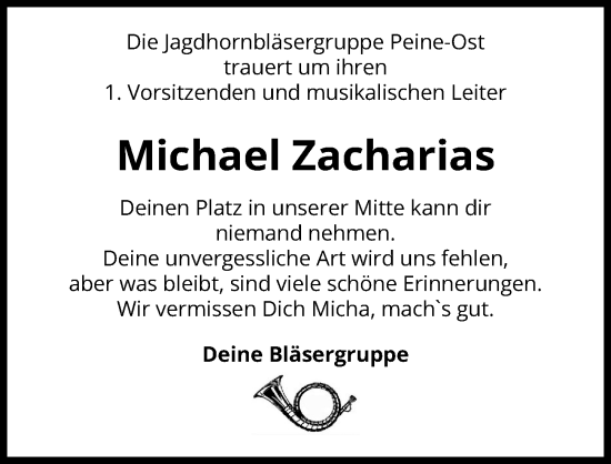 Traueranzeige von Michael Zacharias von Peiner Allgemeine Zeitung