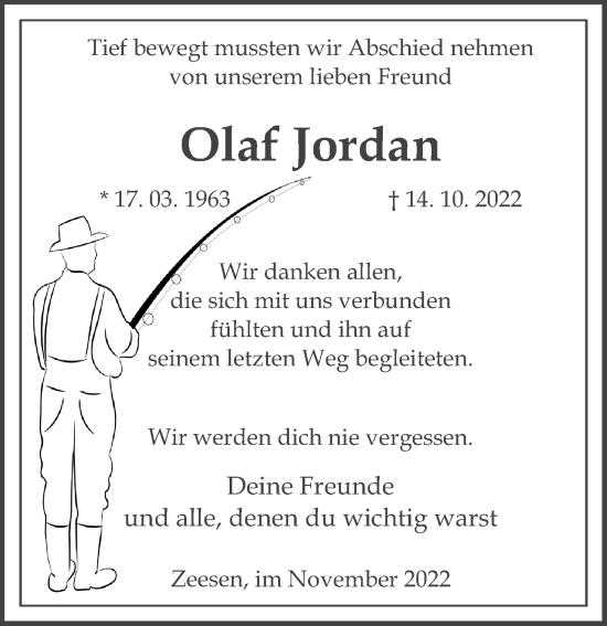 Traueranzeige von Olaf Jordan von Märkischen Allgemeine Zeitung