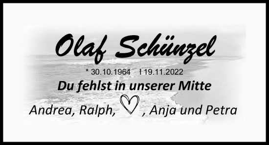 Traueranzeige von Olaf Schünzel von Kieler Nachrichten