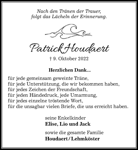 Traueranzeige von Patrick Houdaert von Göttinger Tageblatt