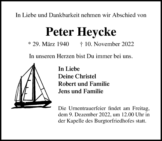 Traueranzeige von Peter Heycke von Lübecker Nachrichten