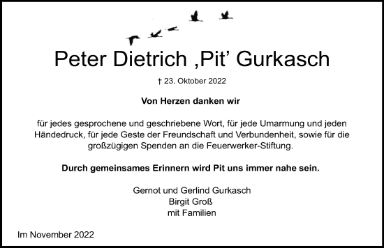 Traueranzeige von Peter Dietrich Gurkasch von Lübecker Nachrichten