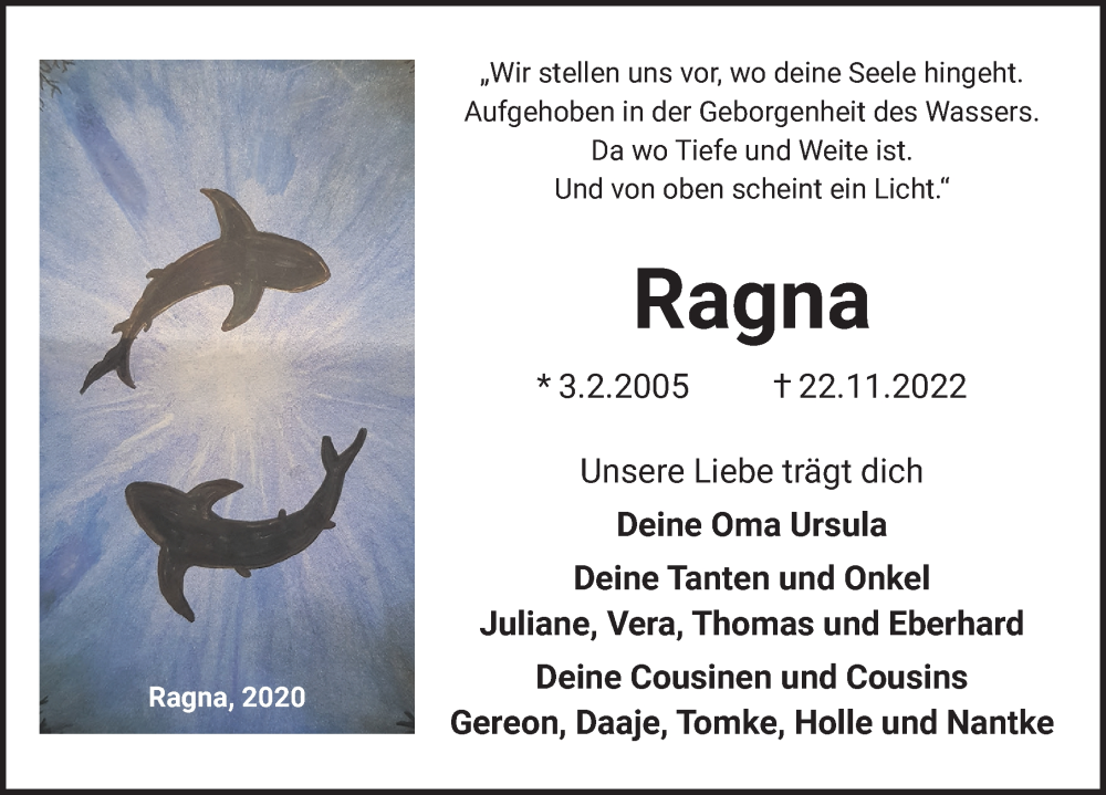  Traueranzeige für Ragna  vom 26.11.2022 aus Hannoversche Allgemeine Zeitung/Neue Presse