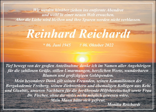 Traueranzeige von Reinhard Reichardt von Leipziger Volkszeitung