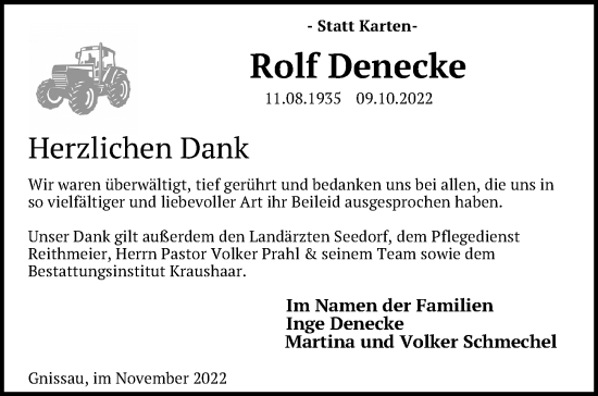 Traueranzeige von Rolf Denecke von Lübecker Nachrichten