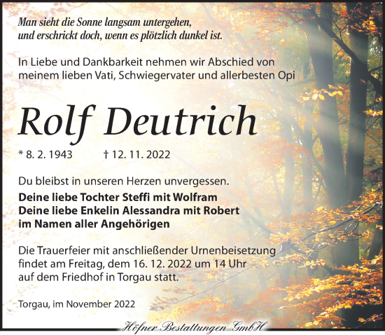 Traueranzeige von Rolf Deutrich von Torgauer Zeitung
