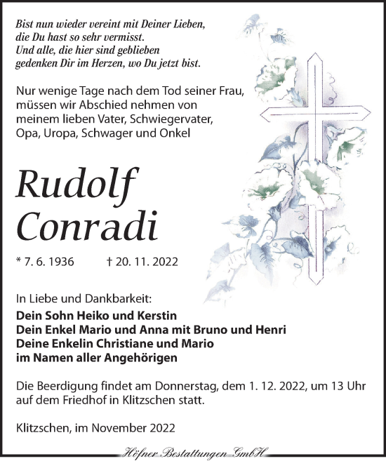Traueranzeige von Rudolf Conradi von Torgauer Zeitung
