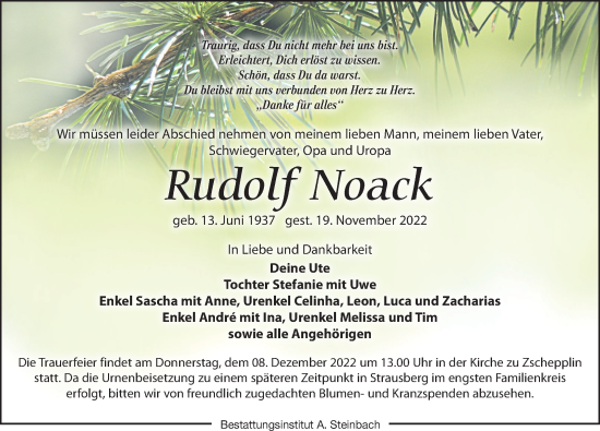 Traueranzeige von Rudolf Noack von Leipziger Volkszeitung