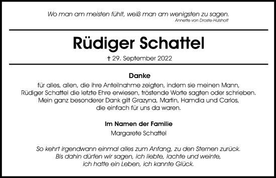 Traueranzeige von Rüdiger Schattel von Aller Zeitung