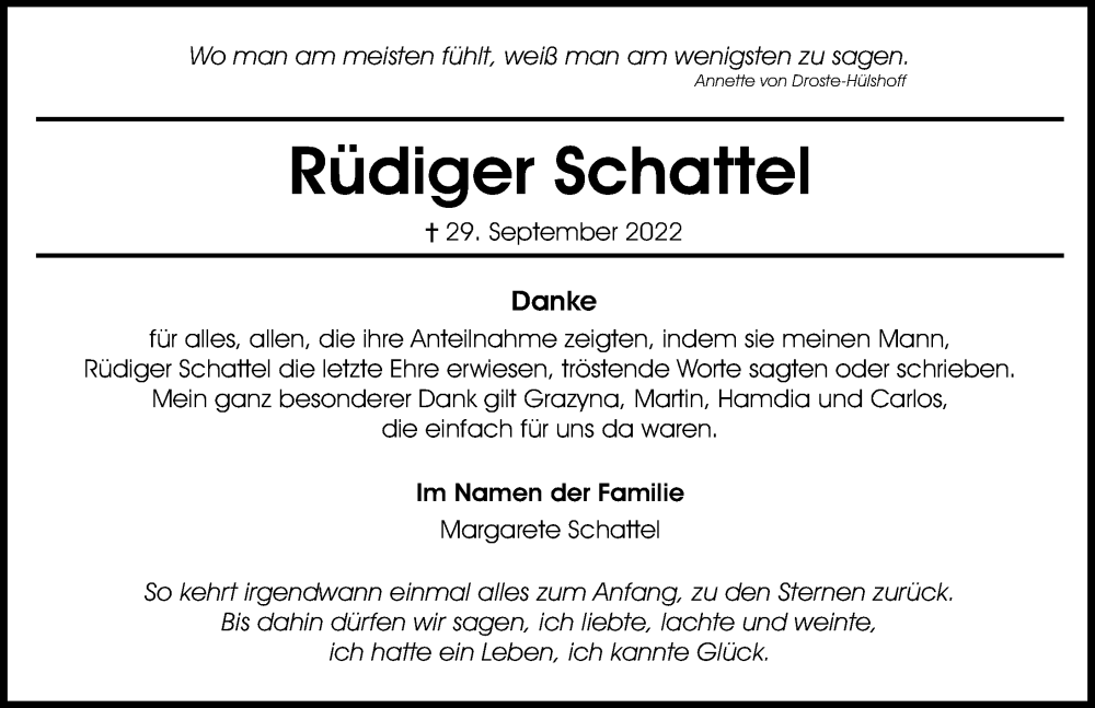  Traueranzeige für Rüdiger Schattel vom 12.11.2022 aus Aller Zeitung