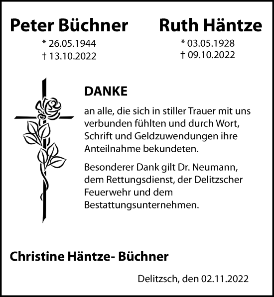 Traueranzeige von Ruth Häntze von Leipziger Volkszeitung