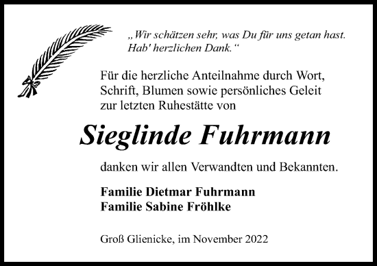 Traueranzeige von Sieglinde Fuhrmann von Märkischen Allgemeine Zeitung