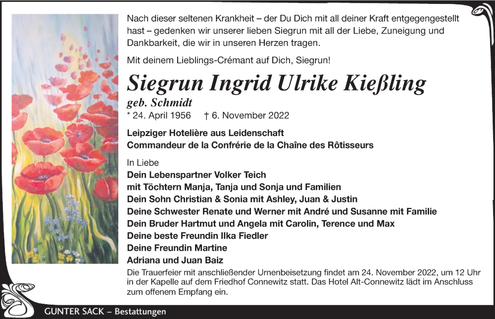  Traueranzeige für Siegrun Ingrid Ulrike Kießling vom 19.11.2022 aus Leipziger Volkszeitung