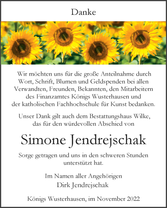 Traueranzeige von Simone Jendrejschak von Märkischen Allgemeine Zeitung