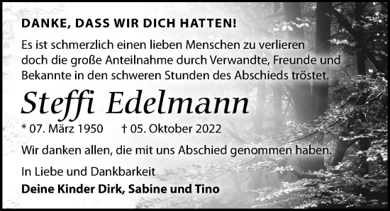 Traueranzeige von Steffi Edelmann von Leipziger Volkszeitung