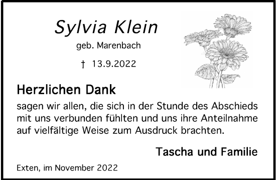 Traueranzeige von Sylvia Klein von Schaumburger Nachrichten