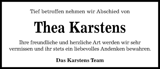 Traueranzeige von Thea Karstens von Kieler Nachrichten