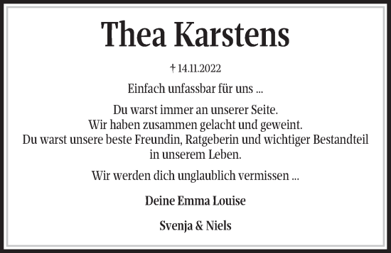 Traueranzeige von Thea Karstens von Kieler Nachrichten