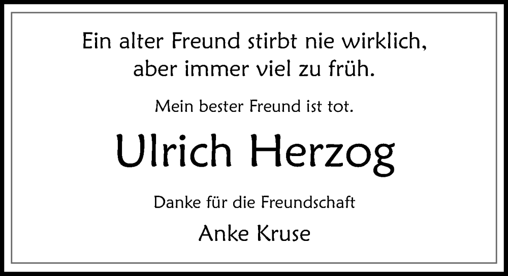  Traueranzeige für Ulrich Herzog vom 26.11.2022 aus Göttinger Tageblatt